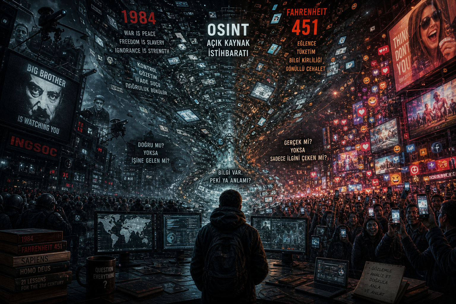 Orwell’in baskısı ve Bradbury’nin boşluğu arasında bir yol arıyoruz. -Yapay_zeka_görseli-